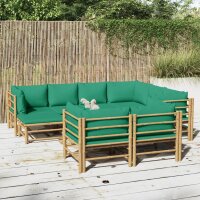 vidaXL 10-tlg. Garten-Lounge-Set mit Grünen Kissen...