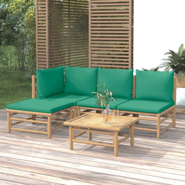 vidaXL 5-tlg. Garten-Lounge-Set mit Gr&uuml;nen Kissen Bambus