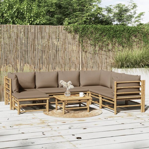 vidaXL 8-tlg. Garten-Lounge-Set mit Kissen Taupe Bambus