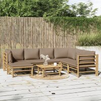 vidaXL 8-tlg. Garten-Lounge-Set mit Kissen Taupe Bambus