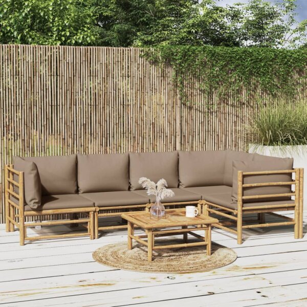 vidaXL 6-tlg. Garten-Lounge-Set mit Kissen Taupe Bambus