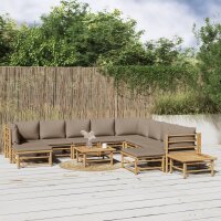 vidaXL 12-tlg. Garten-Lounge-Set mit Kissen Taupe Bambus