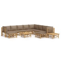 vidaXL 12-tlg. Garten-Lounge-Set mit Kissen Taupe Bambus