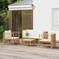 vidaXL 5-tlg. Garten-Lounge-Set mit Cremewei&szlig;en Kissen Bambus