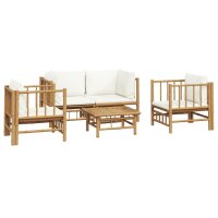 vidaXL 5-tlg. Garten-Lounge-Set mit Cremewei&szlig;en Kissen Bambus