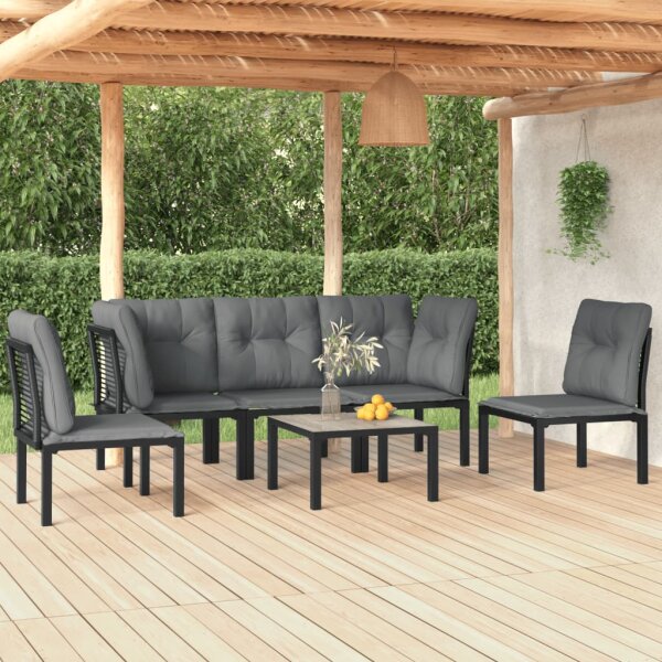 vidaXL 6-tlg. Garten-Lounge-Set Schwarz und Grau Poly Rattan