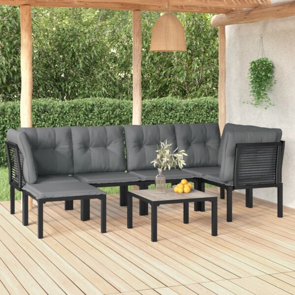 vidaXL 7-tlg. Garten-Lounge-Set Schwarz und Grau Poly Rattan