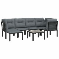 vidaXL 7-tlg. Garten-Lounge-Set Schwarz und Grau Poly Rattan