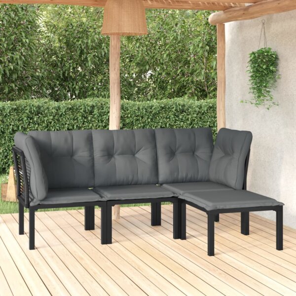 vidaXL 4-tlg. Garten-Lounge-Set Schwarz und Grau Poly Rattan