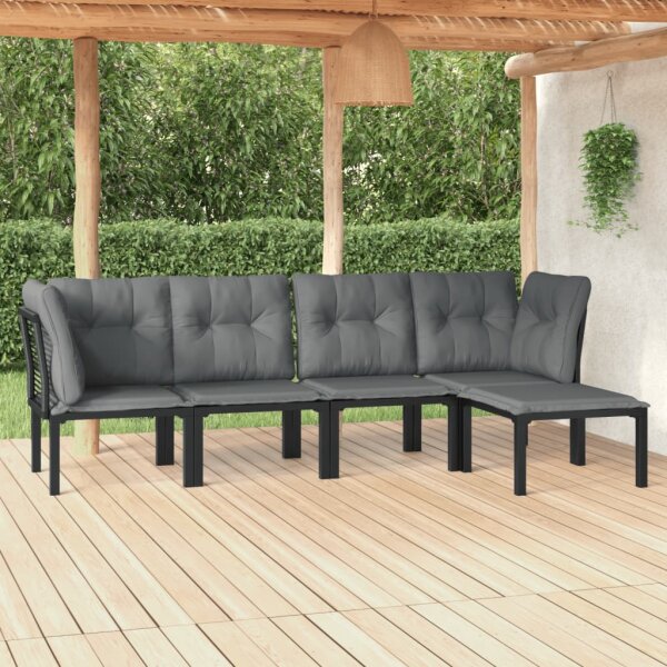 vidaXL 5-tlg. Garten-Lounge-Set Schwarz und Grau Poly Rattan