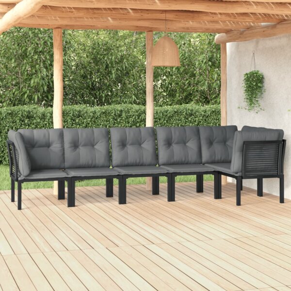 vidaXL 6-tlg. Garten-Lounge-Set Schwarz und Grau Poly Rattan