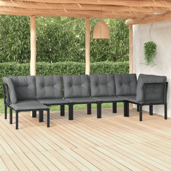 vidaXL 7-tlg. Garten-Lounge-Set Schwarz und Grau Poly Rattan