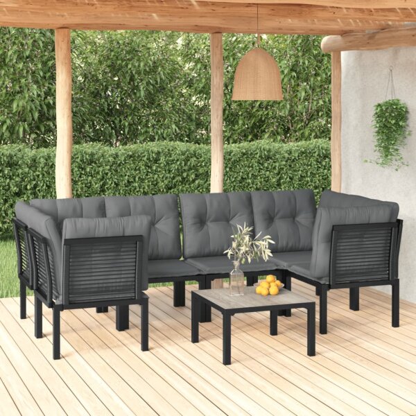 vidaXL 7-tlg. Garten-Lounge-Set Schwarz und Grau Poly Rattan