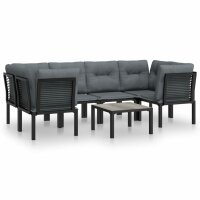 vidaXL 7-tlg. Garten-Lounge-Set Schwarz und Grau Poly Rattan