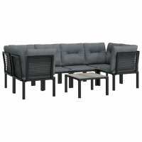 vidaXL 7-tlg. Garten-Lounge-Set Schwarz und Grau Poly Rattan