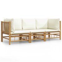 vidaXL 3-tlg. Garten-Lounge-Set mit Cremewei&szlig;en Kissen Bambus