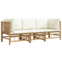 vidaXL 3-tlg. Garten-Lounge-Set mit Cremewei&szlig;en Kissen Bambus