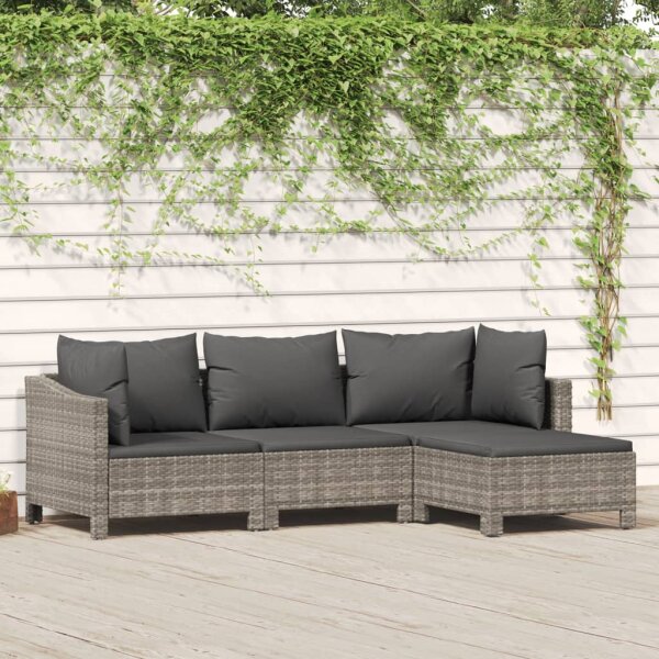 vidaXL 4-tlg. Garten-Lounge-Set mit Kissen Grau Poly Rattan