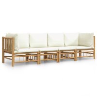 vidaXL 4-tlg. Garten-Lounge-Set mit Cremewei&szlig;en Kissen Bambus