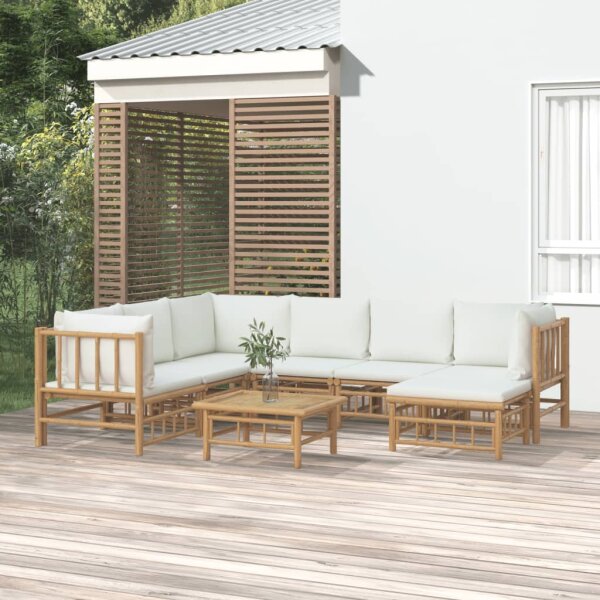 vidaXL 8-tlg. Garten-Lounge-Set mit Cremewei&szlig;en Kissen Bambus