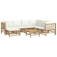 vidaXL 8-tlg. Garten-Lounge-Set mit Cremewei&szlig;en Kissen Bambus