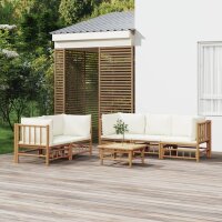 vidaXL 6-tlg. Garten-Lounge-Set mit Cremewei&szlig;en Kissen Bambus