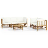 vidaXL 6-tlg. Garten-Lounge-Set mit Cremewei&szlig;en Kissen Bambus