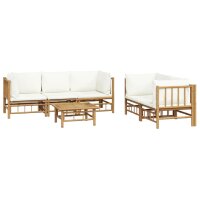 vidaXL 6-tlg. Garten-Lounge-Set mit Cremewei&szlig;en Kissen Bambus