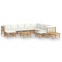 vidaXL 12-tlg. Garten-Lounge-Set mit Cremewei&szlig;en Kissen Bambus