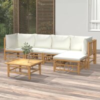 vidaXL 6-tlg. Garten-Lounge-Set mit Cremewei&szlig;en Kissen Bambus