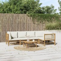 vidaXL 6-tlg. Garten-Lounge-Set mit Cremewei&szlig;en Kissen Bambus