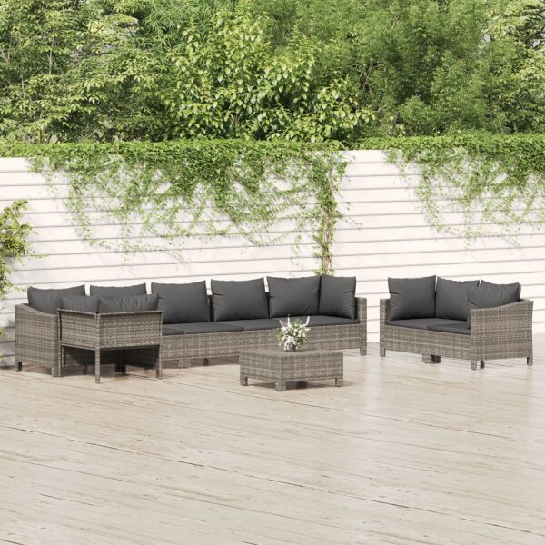 vidaXL 9-tlg. Garten-Lounge-Set mit Kissen Grau Poly Rattan