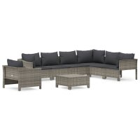 vidaXL 8-tlg. Garten-Lounge-Set mit Kissen Grau Poly Rattan