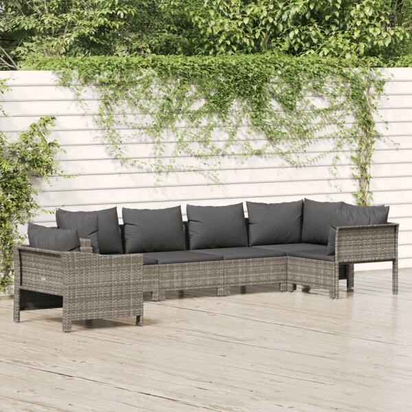 vidaXL 6-tlg. Garten-Lounge-Set mit Kissen Grau Poly Rattan