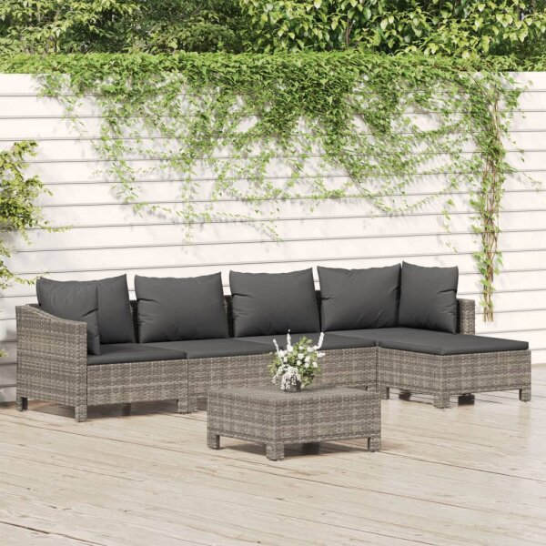 vidaXL 6-tlg. Garten-Lounge-Set mit Kissen Grau Poly Rattan