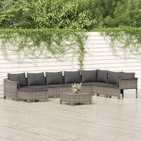 vidaXL 9-tlg. Garten-Lounge-Set mit Kissen Grau Poly Rattan