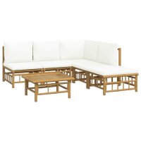 vidaXL 6-tlg. Garten-Lounge-Set mit Cremewei&szlig;en Kissen Bambus