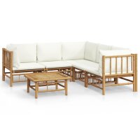 vidaXL 6-tlg. Garten-Lounge-Set mit Cremewei&szlig;en Kissen Bambus