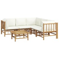 vidaXL 6-tlg. Garten-Lounge-Set mit Cremewei&szlig;en Kissen Bambus