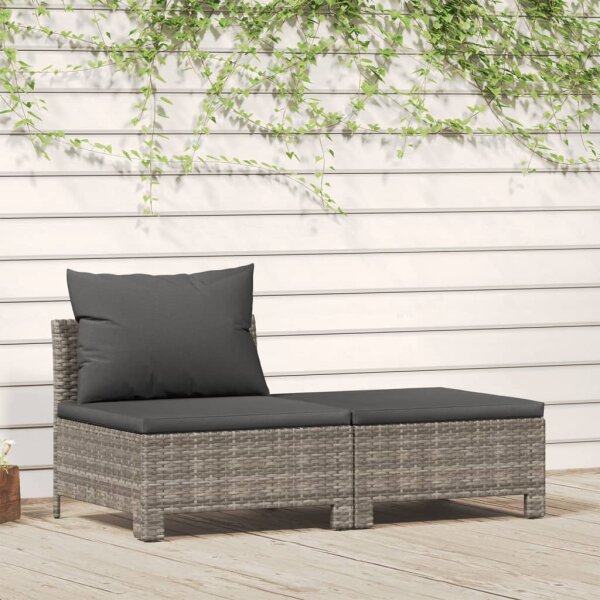 vidaXL 2-tlg. Garten-Lounge-Set mit Kissen Grau Poly Rattan