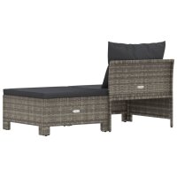 vidaXL 2-tlg. Garten-Lounge-Set mit Kissen Grau Poly Rattan