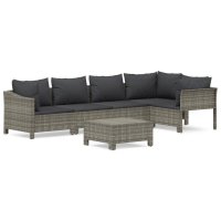 vidaXL 6-tlg. Garten-Lounge-Set mit Kissen Grau Poly Rattan