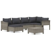 vidaXL 7-tlg. Garten-Lounge-Set mit Kissen Grau Poly Rattan
