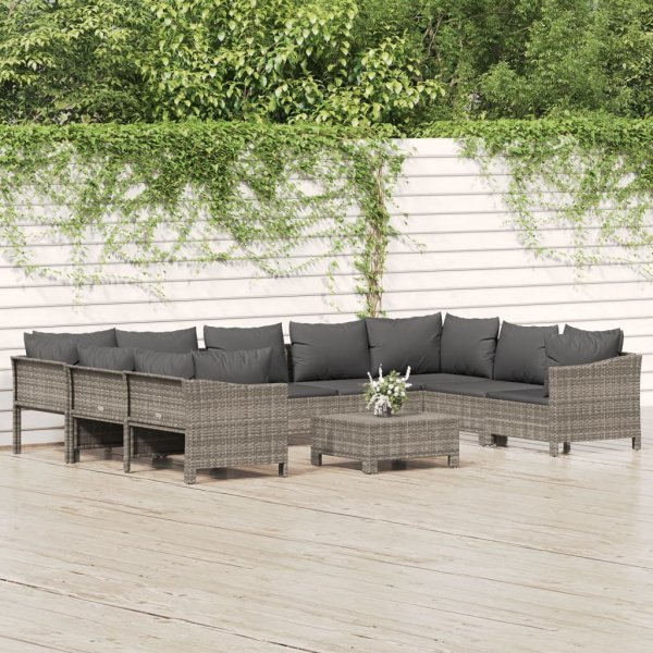 vidaXL 10-tlg. Garten-Lounge-Set mit Kissen Grau Poly Rattan