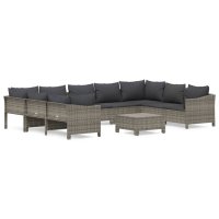 vidaXL 10-tlg. Garten-Lounge-Set mit Kissen Grau Poly Rattan