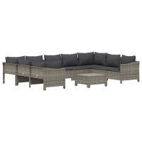 vidaXL 10-tlg. Garten-Lounge-Set mit Kissen Grau Poly Rattan