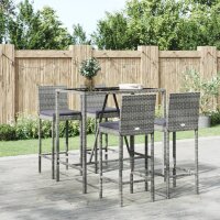 vidaXL 5-tlg. Gartenbar-Set mit Kissen Grau Poly Rattan