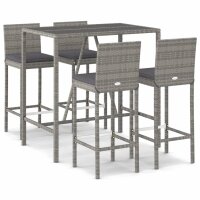 vidaXL 5-tlg. Gartenbar-Set mit Kissen Grau Poly Rattan