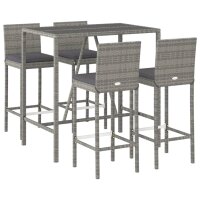 vidaXL 5-tlg. Gartenbar-Set mit Kissen Grau Poly Rattan