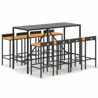 vidaXL 9-tlg. Gartenbar-Set Schwarz Poly Rattan &amp; Massivholz Akazie